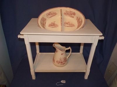 Broc et cuvette de toilette anciens, faïence Badonviller