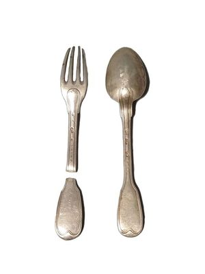 two spoons and a fork sitting next to each other