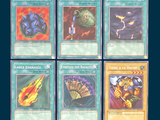 six cards of different types of card games on a blue background