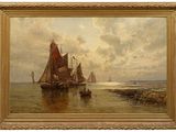 une image représentant un tableau montrant des bateaux sur l'eau près d'une rive
