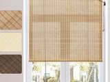 a close up of a window with a bamboo blind in it