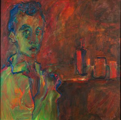 Eric DEDEBANT (né en 1961). "Portrait d'homme aux bouteilles…