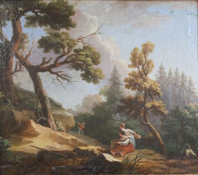 an image of a painting of a man and a woman in a wooded setting
