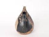 a black and brown vase on a white background
