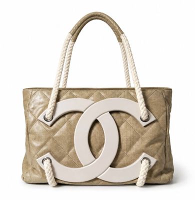 chanel beige quilted tote bag