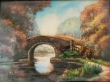 a painting of a bridge over a body of water