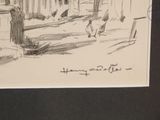 a drawing of a person walking down a street
