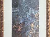 painting of a bear in a rocky area with trees in the background