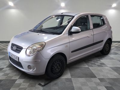 a picture of a small silver car parked in a garage