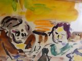un tableau représentant deux personnes assises à une table