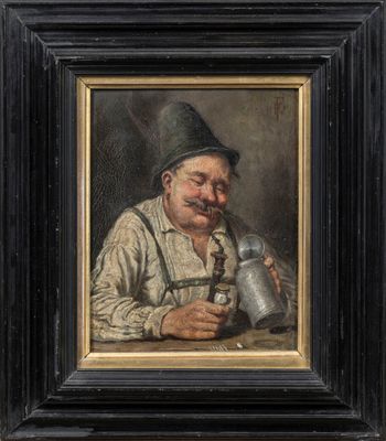 un tableau représentant un vieil homme avec une pipe et un chapeau