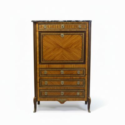 Secrétaire droit en placage de bois et marqueterie de bois d…