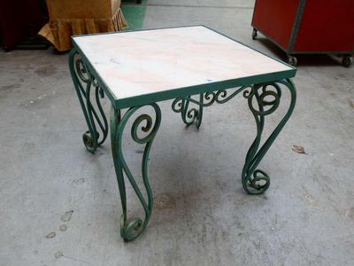 Table basse à plateau carrée en fer forgé vert et piétement … - Photo 1