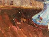 a painting of a bowl of fruit on a table