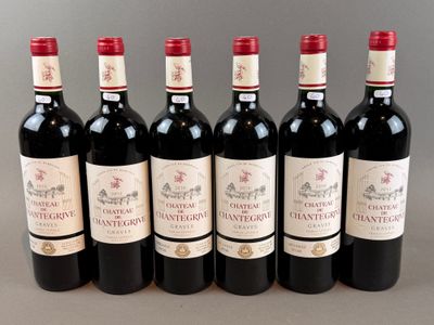 six bottles of red wine lined up in a row on a table