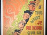 une vieille affiche représentant un groupe d'hommes en haut-de-forme et en frac