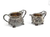 pair of antique silver plated sugar and creamers