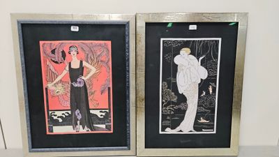 two framed pictures of a woman in a black dress