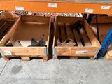 two wooden boxes with forks and spoons in them