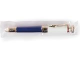 a close up of a pen in a clear bag on a white surface