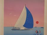 a picture of a painting of a sailboat on the water