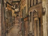 painting of a narrow street in an old european city