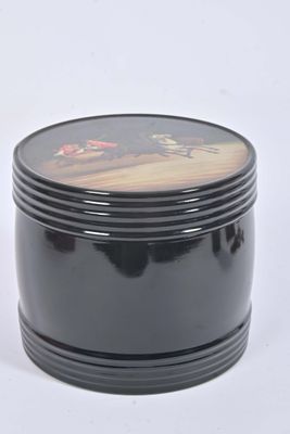 Grande boîte à thé cylindrique en papier mâché laqué à fond …