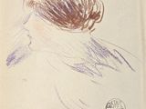 drawing of a woman ' s head in profile with her hair in a bun