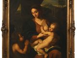a painting of a woman holding a child in her lap