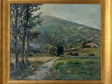 an image of a painting of a landscape with trees and a road