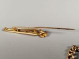 a gold pin with a chain attached to it