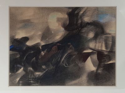 un dessin représentant un homme à cheval, coiffé d'un chapeau