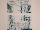 two pictures of a fish and a knife on the wall