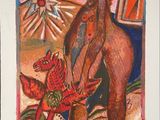 tableau représentant une femme et un cheval dans un décor désertique
