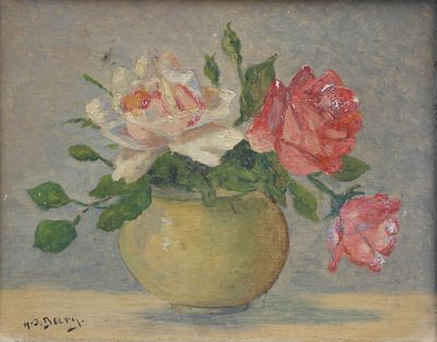 une peinture de fleurs dans un vase sur une table