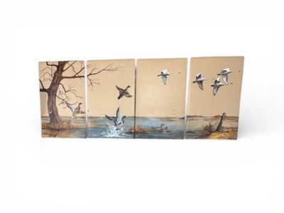 LIA. "L'étang". Huile sur simili cuir tendu sur quatre panne…