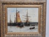 a picture of a painting of a boat in the water