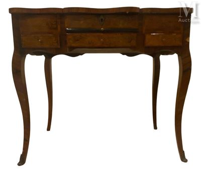 Coiffeuse en bois naturel, placage et marqueterie