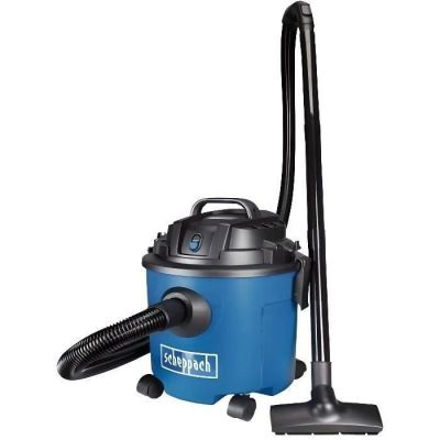 un aspirateur bleu et noir muni d'un tuyau noir