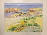 une aquarelle représentant une vue sur l'océan