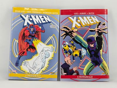 two books of x - men comics on a white surface