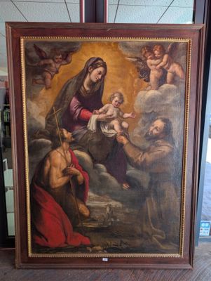 an image of a painting of a man holding a baby in a room