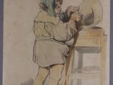 tableau représentant un homme et une femme debout à côté du buste d'un homme