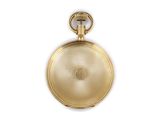 an antique gold pocket watch with a chain on a white background
