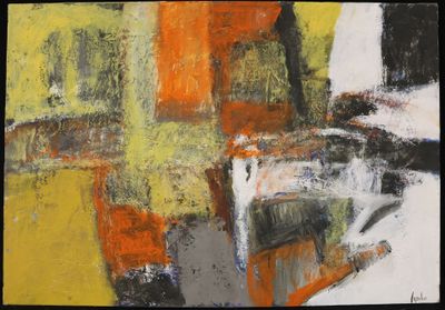 peinture abstraite représentant une chaise et une table dans une pièce