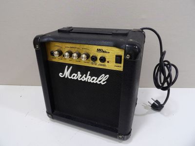 a close up of a marshall amplifier sitting on a table