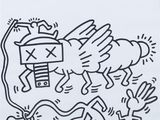 a black and white drawing of a horse with a bird on it ' s back