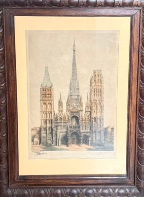 Lithographie noire et blanche représentant la cathédrale de …