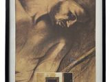 an image of a picture of a woman laying on a bed with a car in front of her