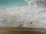 un tableau représentant un homme à vélo sur la plage